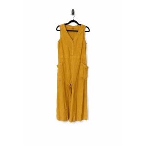 Poetry Jumpsuit Linen Blend SZ‎ 10 Yellow Cropped Crinkle Sleeveless Boho Travel